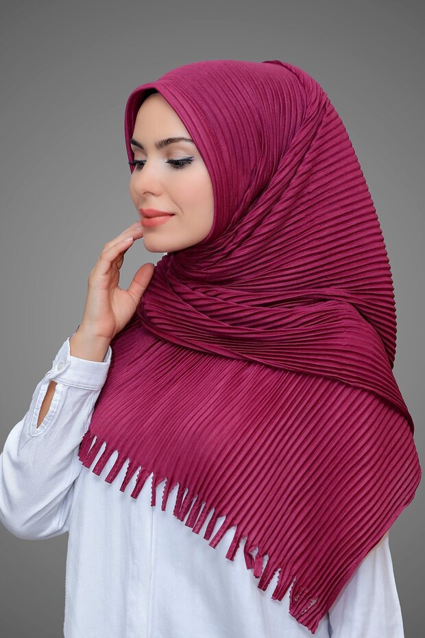 Wine Practical Ready-made Interlace Hijab Scarf Cut Fiber Pleated Fringed Laser Cut 1818_08