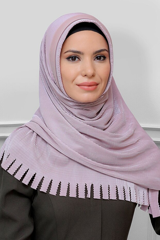 Dusty Rose Practical Ready-made Interlaced Hijab Scarf Fukuro Pleated Fringed Laser Cut 1820_18