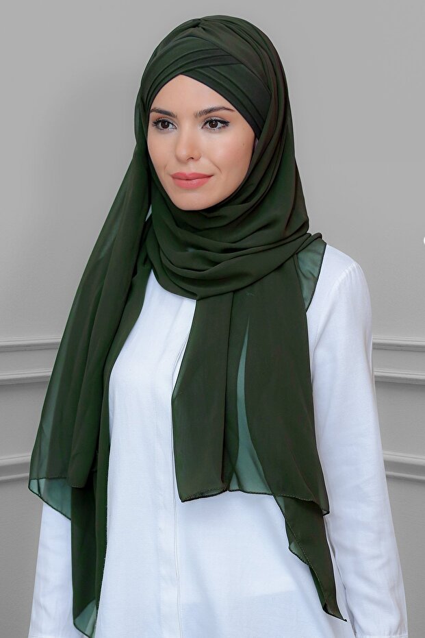 كاكي عملي جاهز شال عظم متشابك شيفون ذاتي الربط ثلاثة خطوط 1451_09