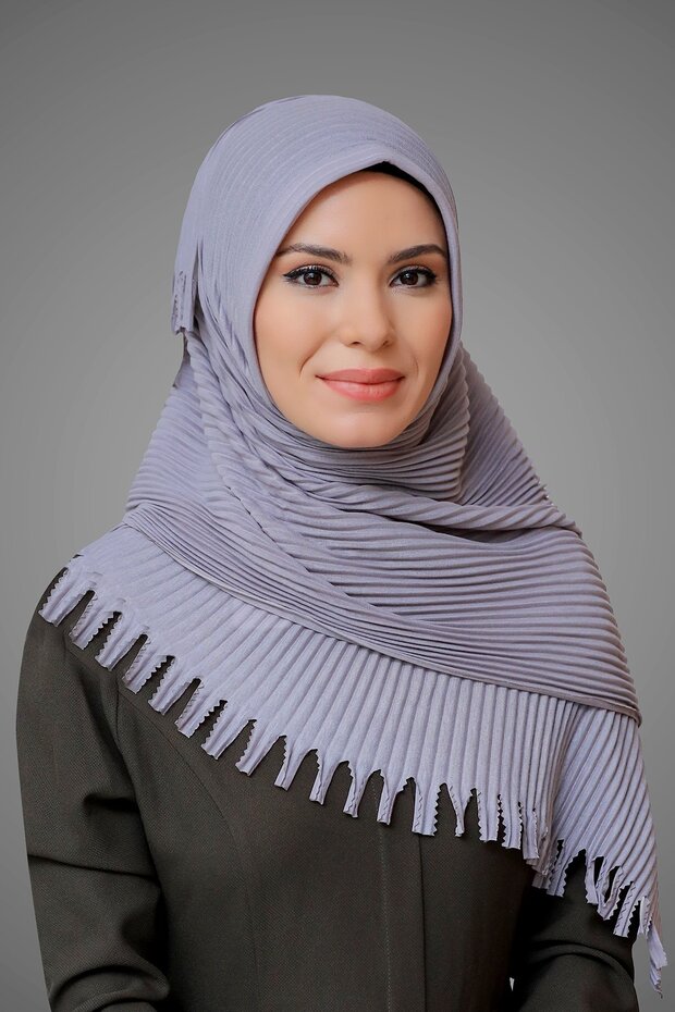 Gray Practical Ready-made Interlace Hijab Scarf Cut Fiber Pleated Fringed Laser Cut 1818_15