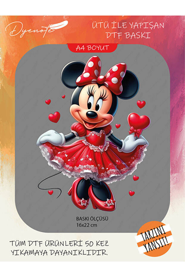 Minnie Mouse Ütü ile Yapışan Tişört Tekstil Transfer Dtf Baskı - 1