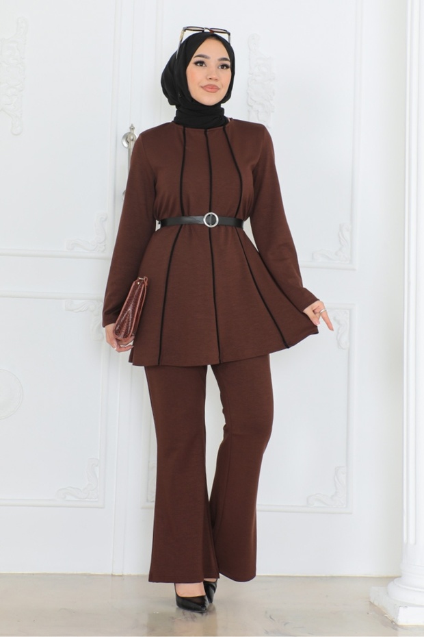 طقم مكون من قطعتين من سترة وبنطلون من Bitter Brown River - 1299