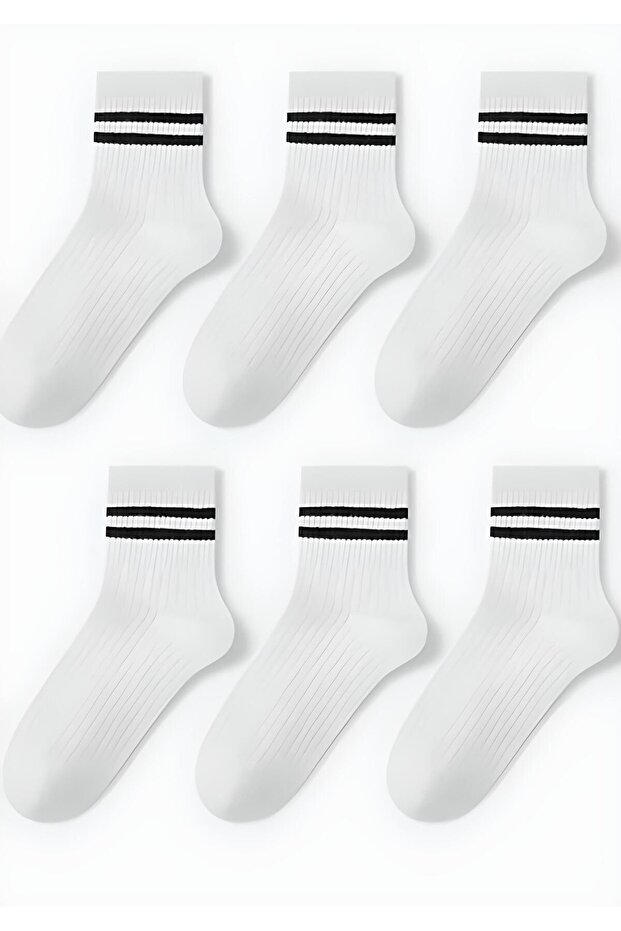 Fehér csíkos főiskolai zokni 6 csomag (PAMUT) - 2
