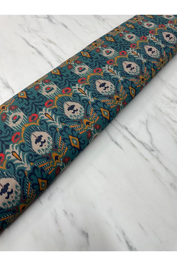 Yeşil Ikat Desen Elbiselik Gömleklik Krep Kumaş Ürünümüz Adet Olarak Satılır 1 Adet 1 Metre - 4