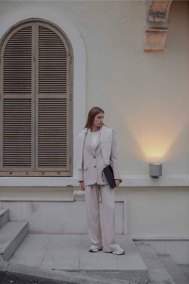 Çift Düğmeli Ceket - Bej - 8