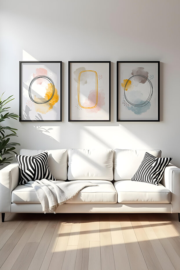 Set of 3 Paintings with Wooden Black Frame