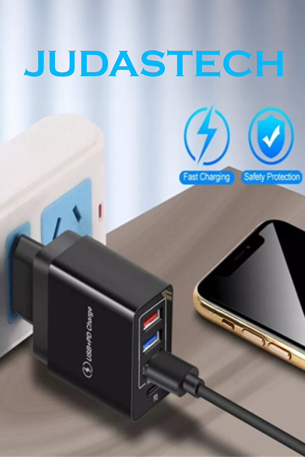 C4 PD (Type-C) + 3 Port Micro Usb Girişli Şarj Adaptörü - 3