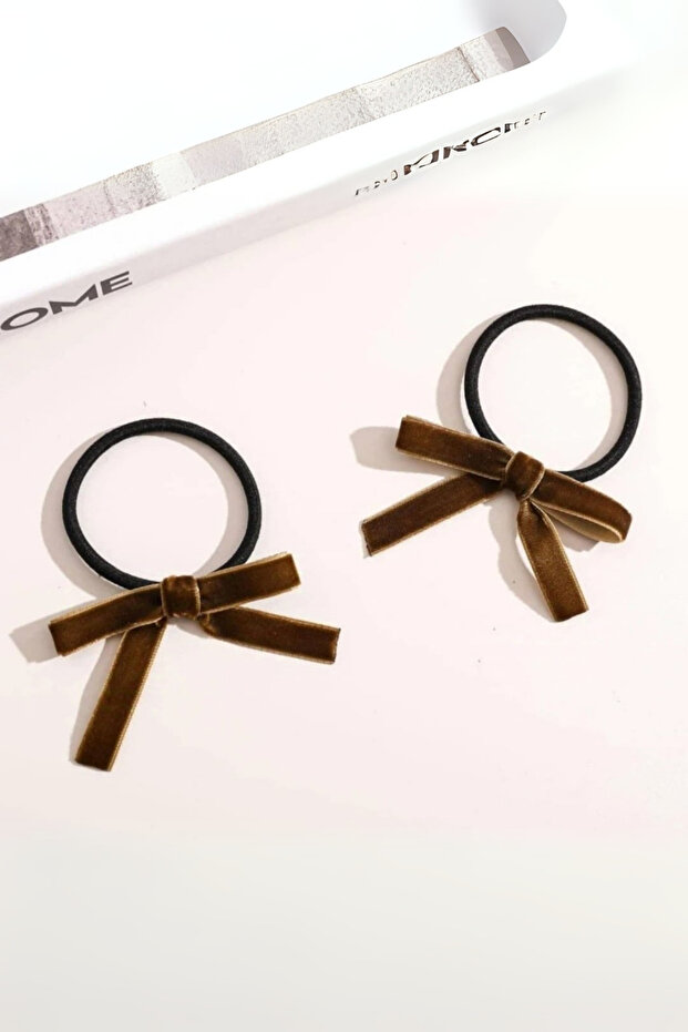 Brown Velvet Bow Model Elastic Buckle 2 Pieces