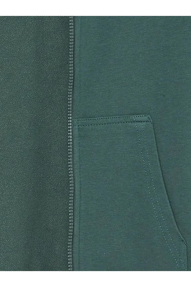LCW Kids Yeşil Kapüşonlu Baskılı Uzun Kollu Erkek Çocuk Fermuarlı Sweatshirt - 3