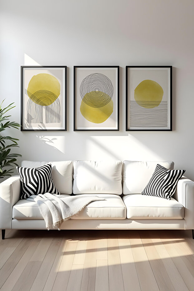 Set of 3 Paintings with Wooden Black Frame