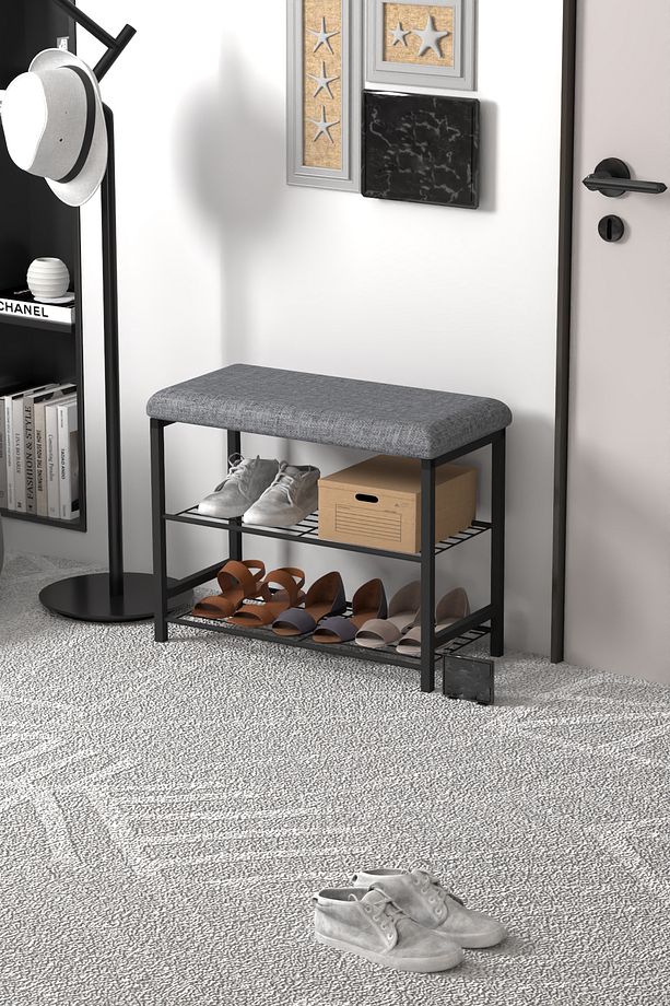 Ludlow 2 Raflı Metal Oturaklı Puflu Ayakkabılık 2 Katlı Çok Amaçlı Raf Ayakkabı Raf - 3