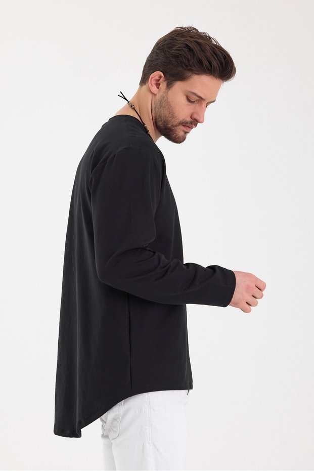 Oval Cut Long Sleeve T-Shirt with Skirt