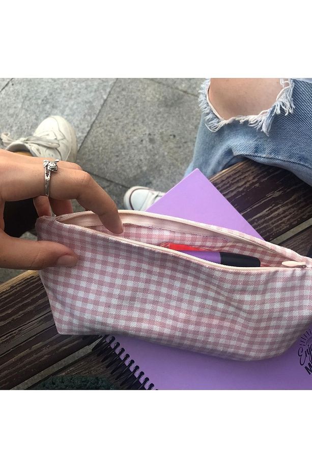 Pudra Pötikareli Yıkanabilir Fermuarlı Tek Gözlü Bez Kalemlik Kalem Kutusu Cüzdan Makyaj Çantası - 2
