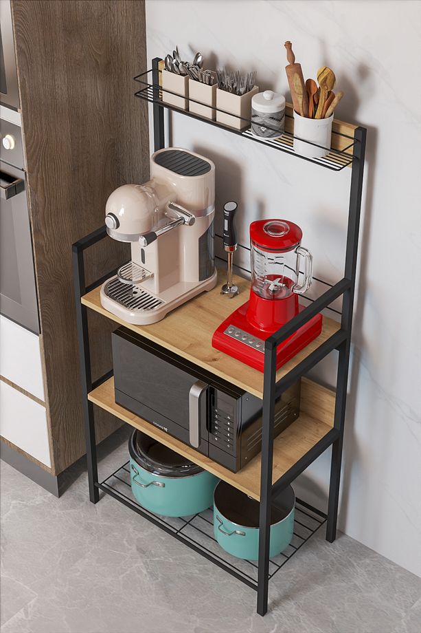 Ludlow Metal Sepetli Kahve Köşesi Mutfak Standı Airfryer Mikrodalga Organizer LU05-SM - 2