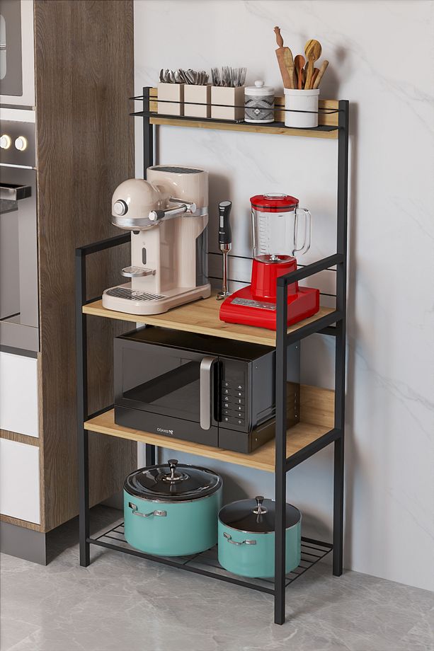 Ludlow Metal Sepetli Kahve Köşesi Mutfak Standı Airfryer Mikrodalga Organizer LU05-SM - 1