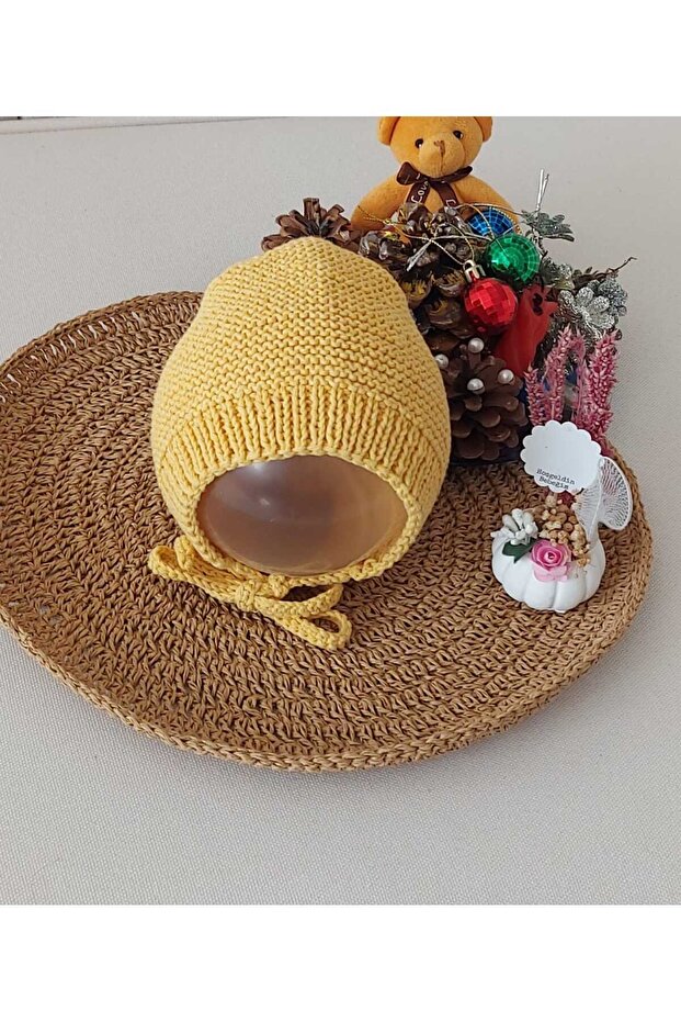 Lemon Yellow Newborn Gift Baby Hand Knitted Cotton Lora Hat Birth Anniversary 0-12 Months