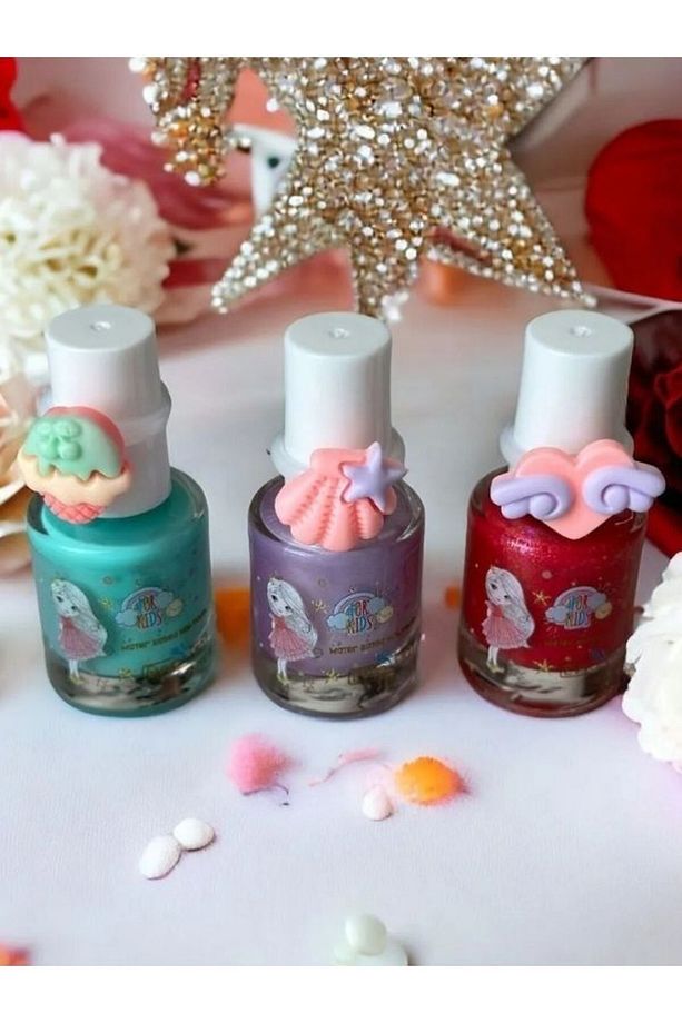 3'lü Set - Çocuklara Özel Su Bazlı Oje, 9ml, Çeşitli Renk Seçenekleri İle + Yüzük Hediyeli - 3
