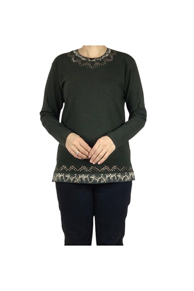 Women's Collar Skirt Embroidered and Stone Seasonal Nergis Bluz