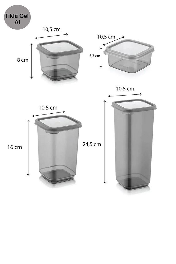 24'lü 48 Parça Big Mega Kare Erzak ve Bakliyat Saklama Kabı Seti 8x(0,50 LT-1,10 LT-1,70 LT)Etiketli - 3
