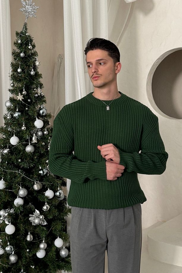 Erkek Fitilli Örme Oversize Kazak - 5