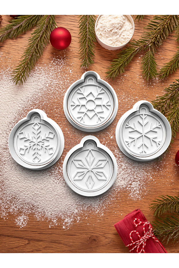 New Year'S, Christmas, Snowflakes Patterned Set of 4 Cookie Mold Cutter Styling
