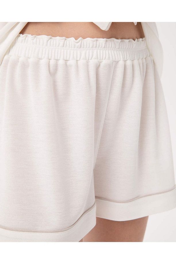 Ekru Kadın Lastikli Viskoz Biyeli Pijama Şort - 3