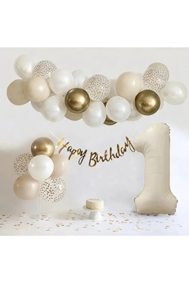 Creme Age Number Foil Ballone Birthday Party Chain Set Ornament