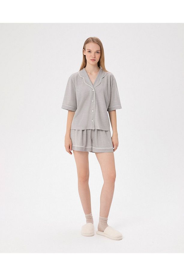 Gri Kadın Lastikli Viskoz Biyeli Pijama Şort - 4