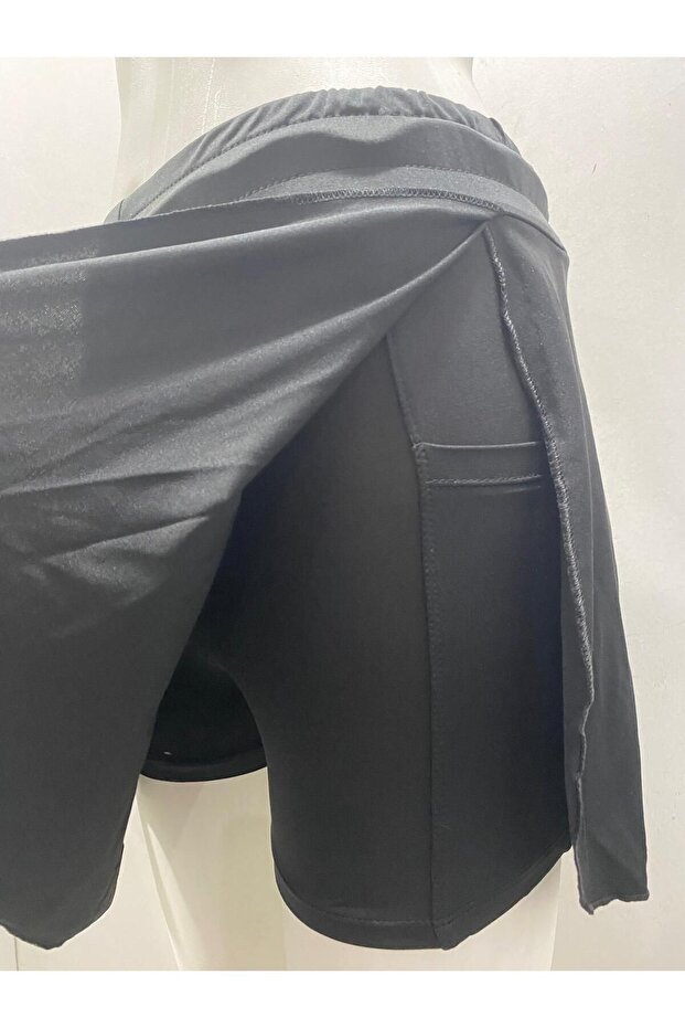 Siyah Darkalıp Yüksek Bel Içi Taytlı Spor Şort Darkalıp Polyamid Kumaş Mini Şort - 5