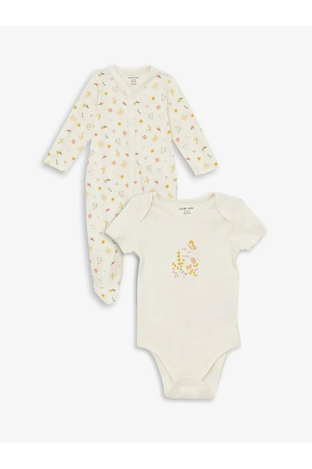 LCW baby Ekru Baskılı Kız Bebek Hastane Çıkış Seti - 1