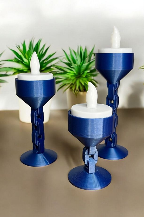 Şık ve Modern 3D Baskı Mavi Şamdan Seti Dekoratif Modern LED Dekoratif Mumluk Seti - 1