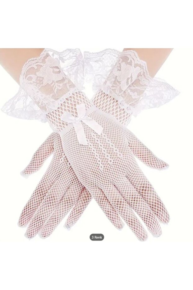 Mesh Gloves Breathable, Elegant, Lace and Ribbon Detail