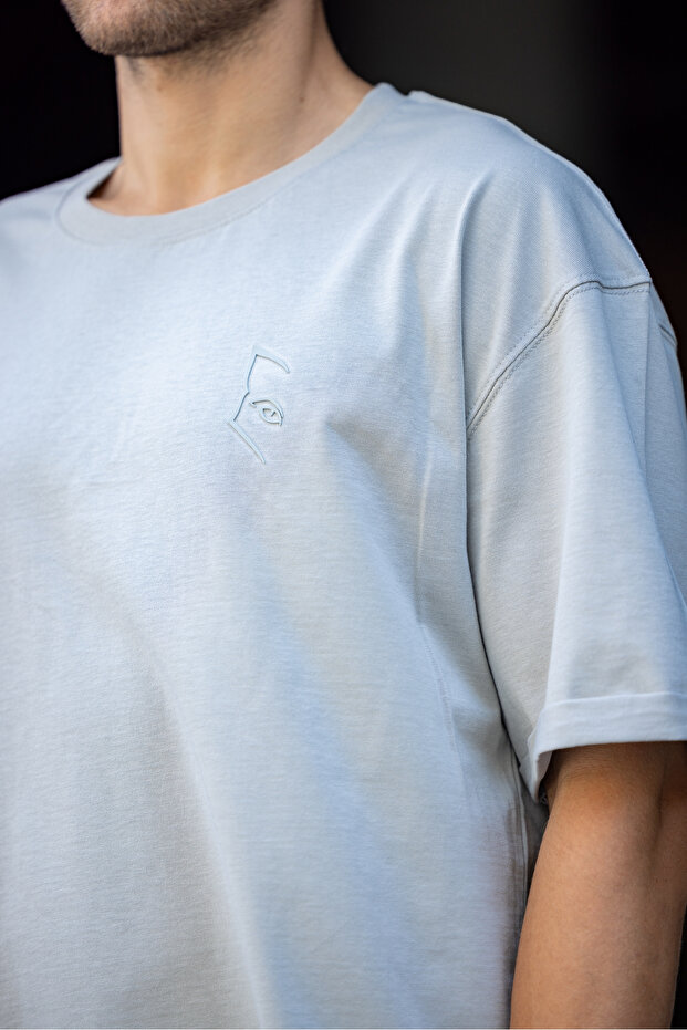 Ανδρικό γκρι μπλουζάκι Basic - Semi Owersize, Απλό εμπριμέ - 5