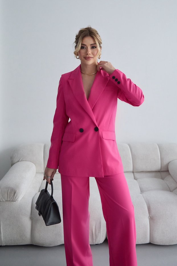 Women's Fuchsia Blazer Jacket Palazzo Pants Suit
