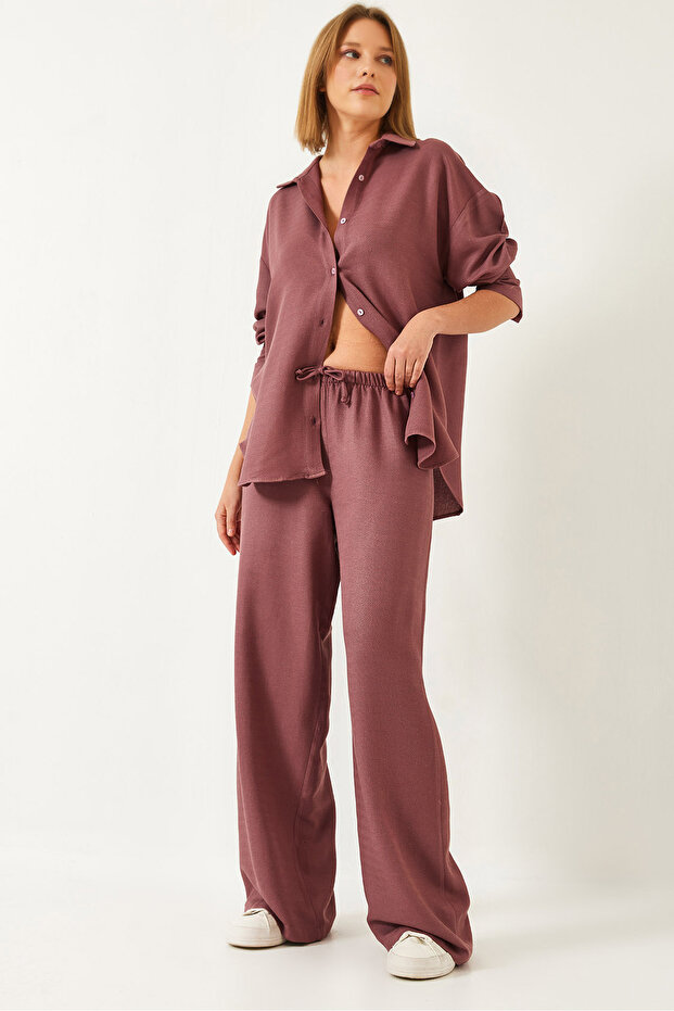 Women's Plum Fish Scale Fabric Top and Bottom Set 6003 60351296