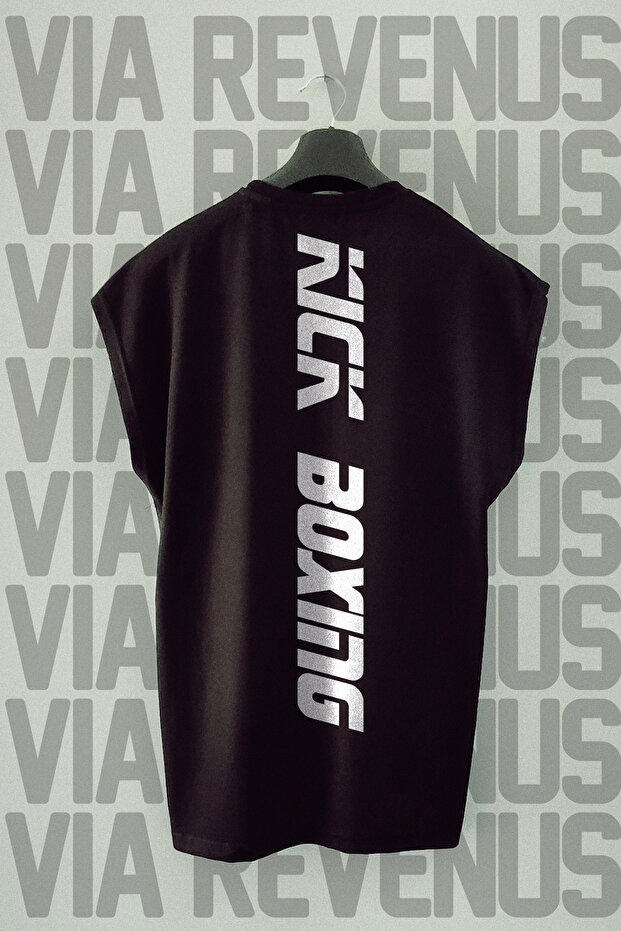 Kick Boxing Printed 100% Cotton Zero Sleeve Sports Tshirt