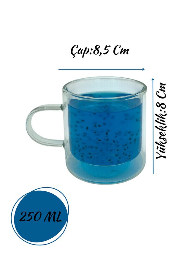 Çift Cidarlı Kahve,Latte,Çay Bardağı Seti -250 ML Cam Kupa Seti 2 Adet 2128 - 3
