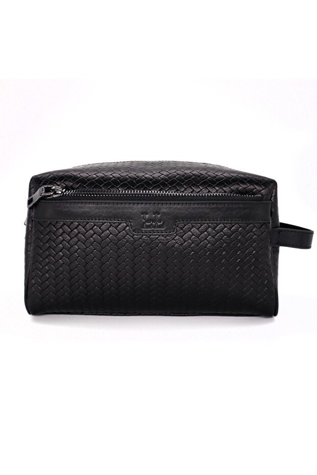 Genuine Leather Mesh Print Travel / Shaving Bag Dopp Kit