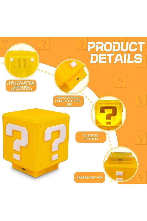 Super Bros Mini Question Block Night Light,Bedside Masa Gece Lambası - 3