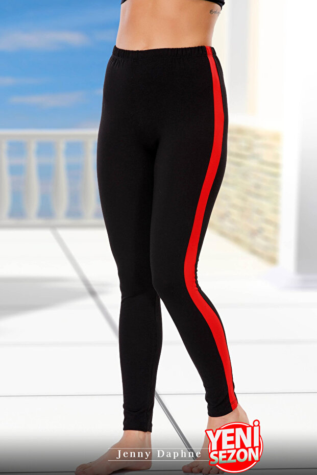 Stylish Women's Leggings with Side Red Stripe Size 38-44 8166