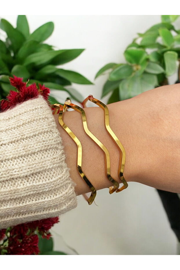 3'lü Ajda Paslanmaz Çelik Zig Zag Model Bilezik - 2