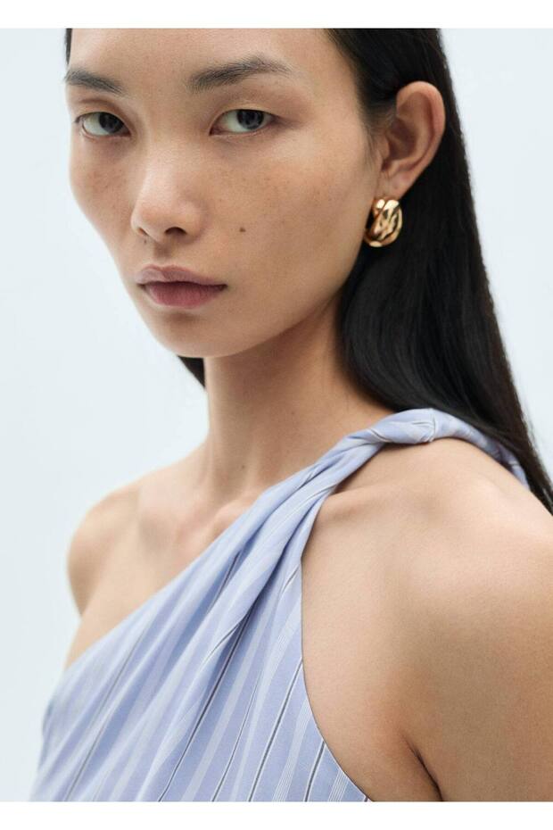 Ριγέ ντραπέ ασύμμετρο φόρεμα - 8