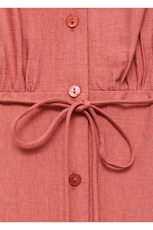 Kuşaklı gömlek elbise - 6