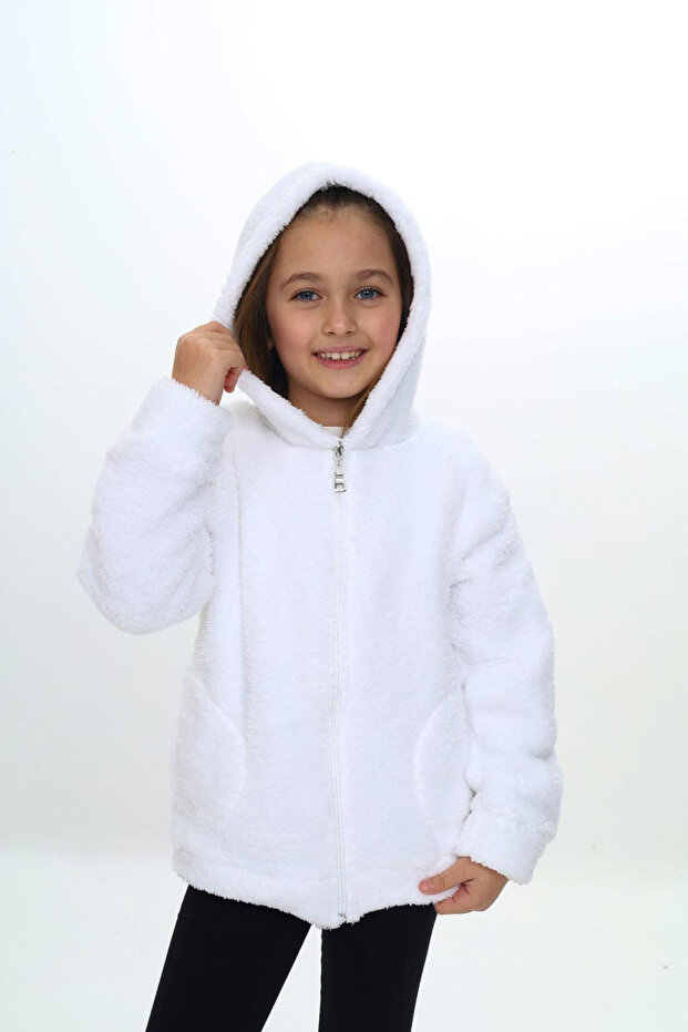 Hooded Zippered Plush Kids Coat