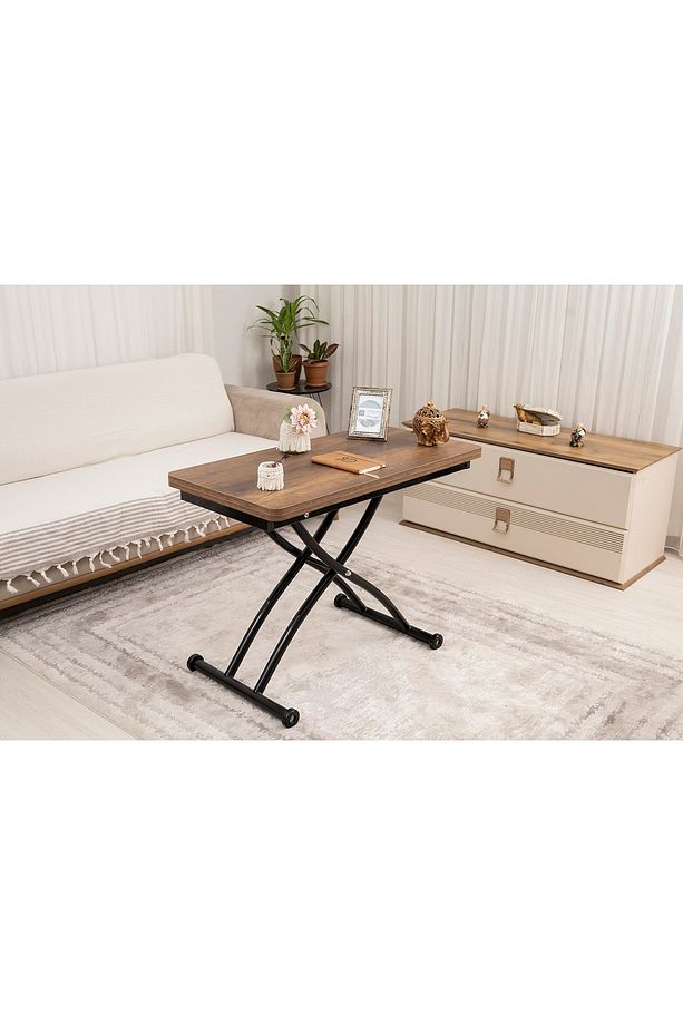 Akıllı Sehpa Mini Juppo Üst Tabla Mdf Barok Koyu Ceviz Oval Köşe Alt Ayak Siyah Dışa Kıvrım - 2