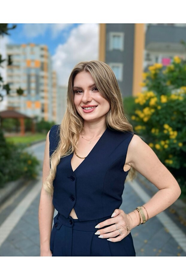 Çift Düğmeli Blazer Yelek - 2