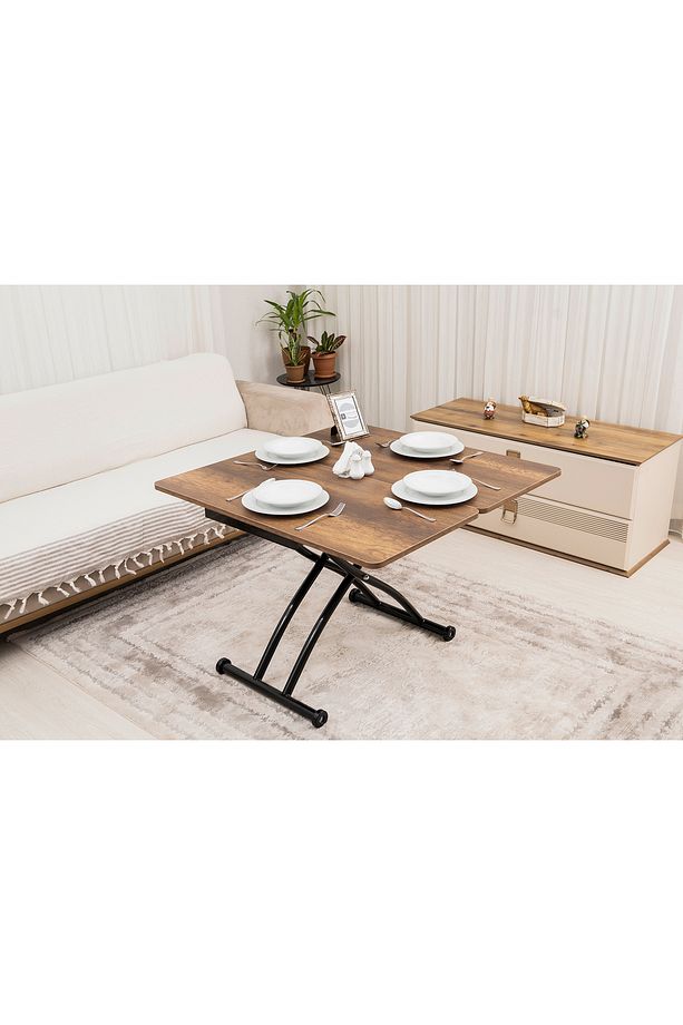 Akıllı Sehpa Mini Juppo Üst Tabla Mdf Barok Koyu Ceviz Oval Köşe Alt Ayak Siyah Dışa Kıvrım - 3