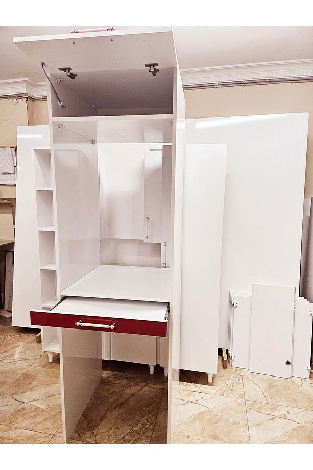 Mdf Hıgh Gloss Dicle Kırmızı Çamaşır Makinesi Ve Kurutma Makinesi Dolabı - 6