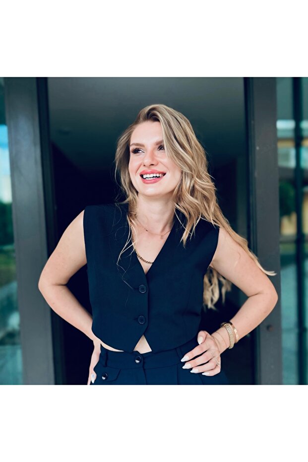 Çift Düğmeli Blazer Yelek - 3