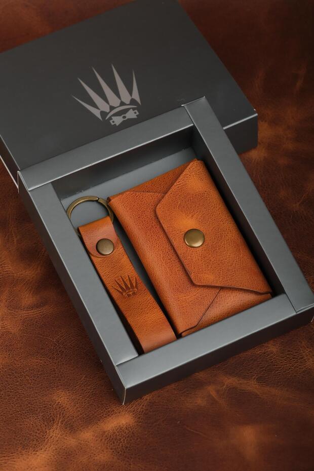 Gift Set Genuine Leather Clot Yellow Wallet&Keychain